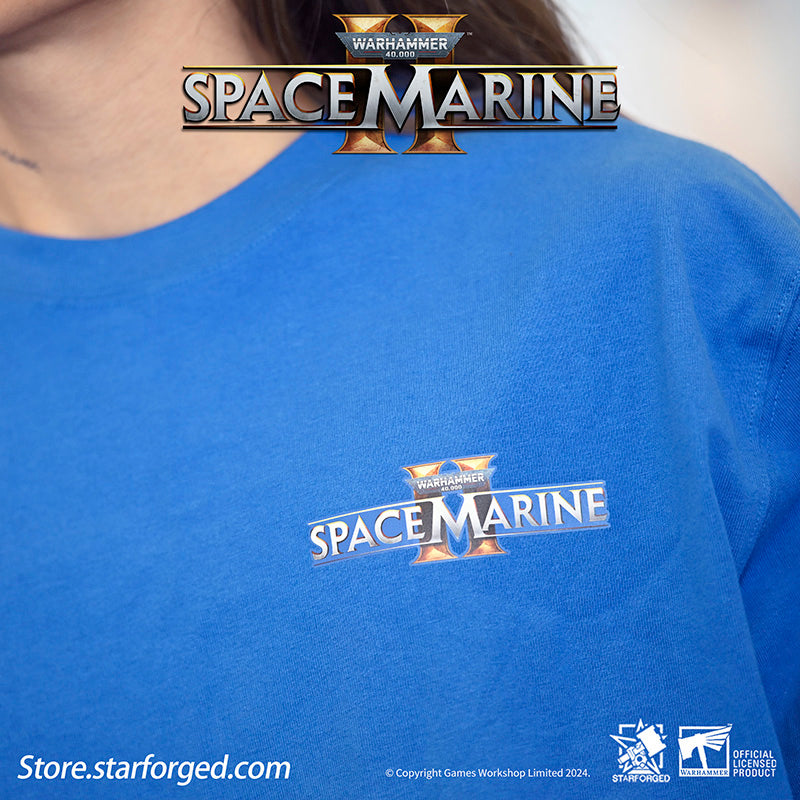 Starforged Warhammer 40000 Space Marines 2 Themed  Men's  & Women Short Sleeve Blue Tshirt  Other