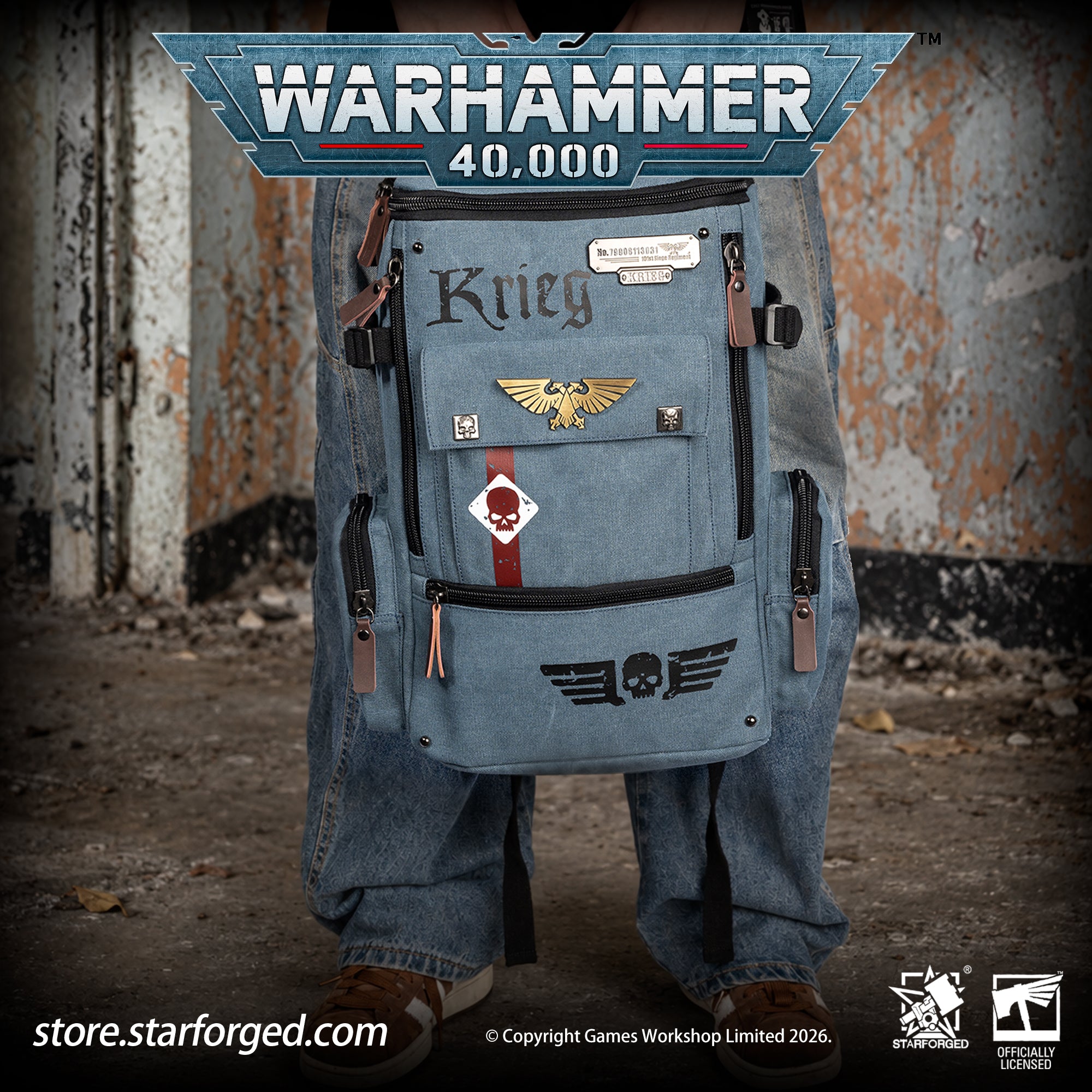 Starforged Warhammer 40K Astra Militarum Inspired Backpack Collection Death Korps of Krieg Siege Regiment Warhammer Computer Bag