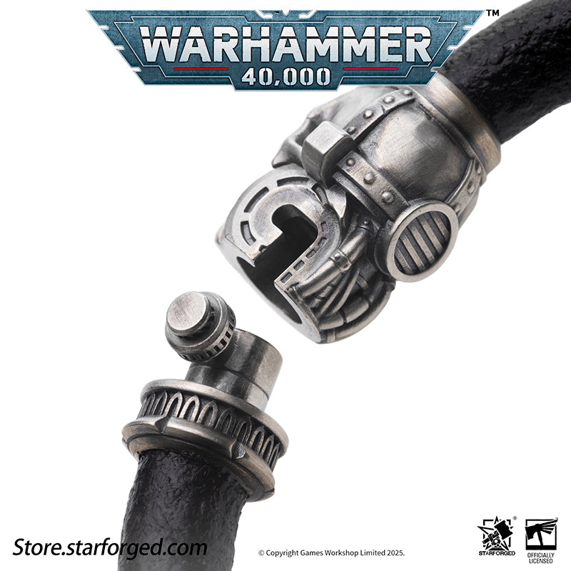 Starforged Warhammer 40K The Imperium Servo Skull Leather Braclet Men's Jewelry Accessories The skull is one of the most important symbols of the Imperium. It represents not only sacrifice but also the purity of mankind. The flesh of traitors, heretics, and xenos often deviates significantly from that of pure humans, with one of the most pronounced mutations being in their skulls. It is for this very reason that the skull is recognized as an emblem of human purity and the sacrifice made to defend it. Throug