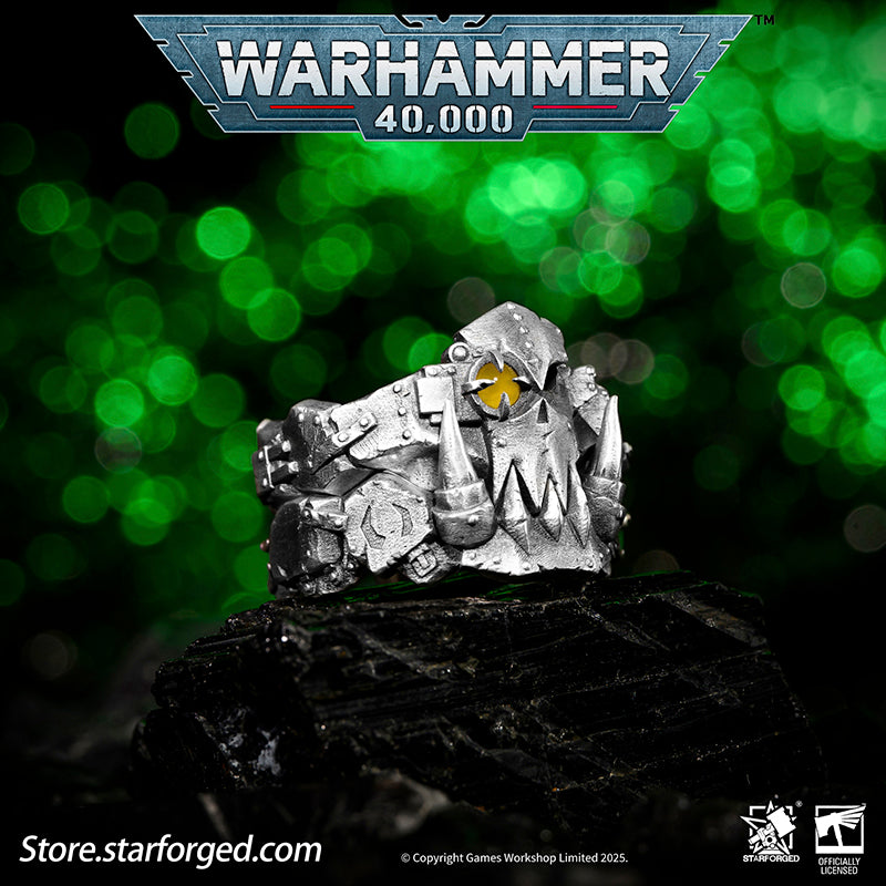 Starforged Warhammer 40K The couple ring of Gork and Mork Greenskins Orkz Sliver Rings Accessories Jewelry The Orkz, a galactic plague, universally dismissed as savages... until they pull bigger guns and choppas from their makeshift pockets. These greenskins are every faction's nemesis in the 40K universe. Across the stars, all civilizations encounter Orkz under the worst possible circumstances, proving the galaxy's iron law: 