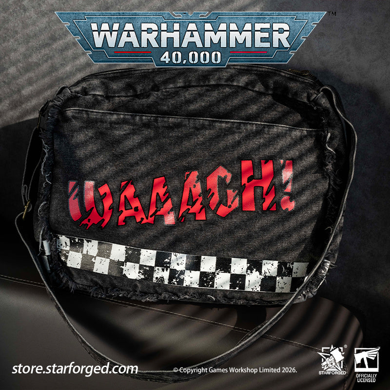STARFORGED Warhammer 40K Orks Cunningly Brutal Messenger Bag | Orkz Series | Warhammer Gifts WE'RE ABOUT TO START A GROT REBELLION!!!  Orks, also known as Greenskins, are a sentient species in the Warhammer 40K universe. Combining plant-like photosynthetic skin with animalistic behavior, they reproduce asexually through spores. Their genetic code comes preloaded with engineering and technological knowledge, allowing them to construct bizarre war machines and unleash devastating psychic attacks.  