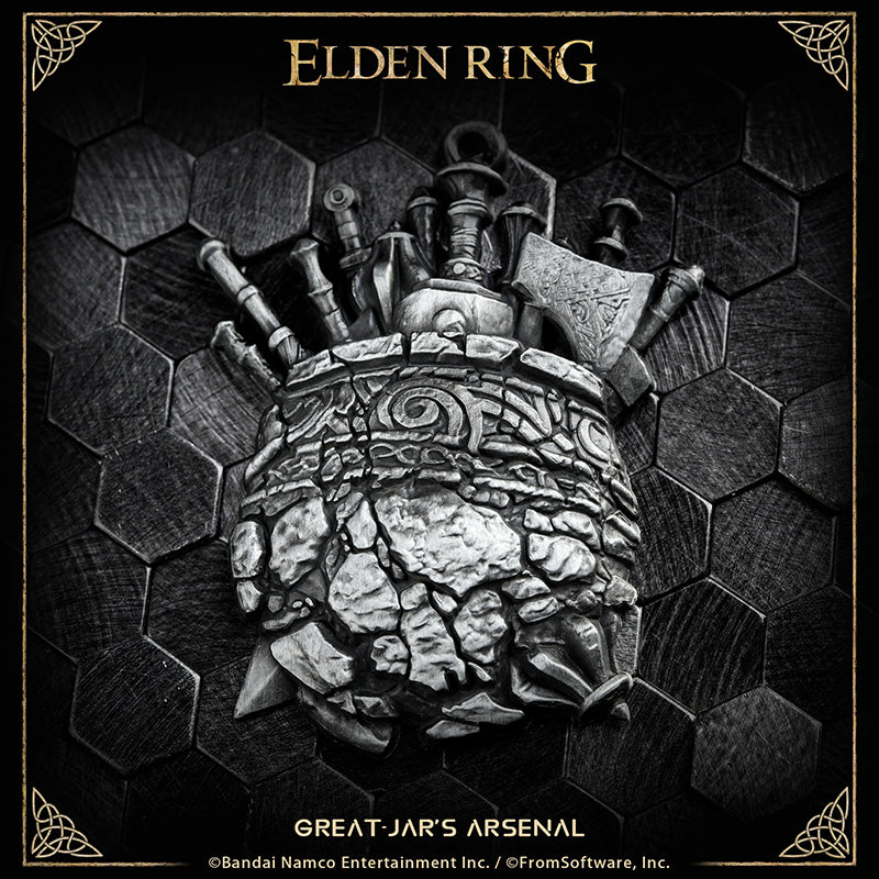 Starforged ELDEN RING Merchandise Great-Jar's Arsenal Amulet Pendant Officially Authorized A charm that resembles a great jar overflowing with weaponry.The great jar grants this talisman to their warriors. Carry as much as you can — grow big and strong.