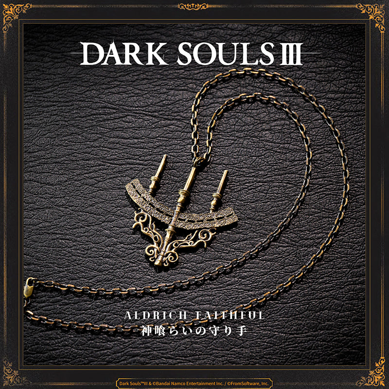 Starforged DARK SOULS III Aldrich Faithful Necklace Accessories Game Merchandise Officially Authorized Aldrich FaithfulThe holy symbol of the Cathedral of the Deep, and crest of those who see beyond fire to the age of deep waters. Equip to pledge oneself to the Aldrich Faithful covenant.The faithful ensure that Aldrich, Devourer of Gods, remains undisturbed, by taking the form of loyal spirits and hunting down those who would trespass the ruined cathedral.Summoning takes place automatically while this is eq