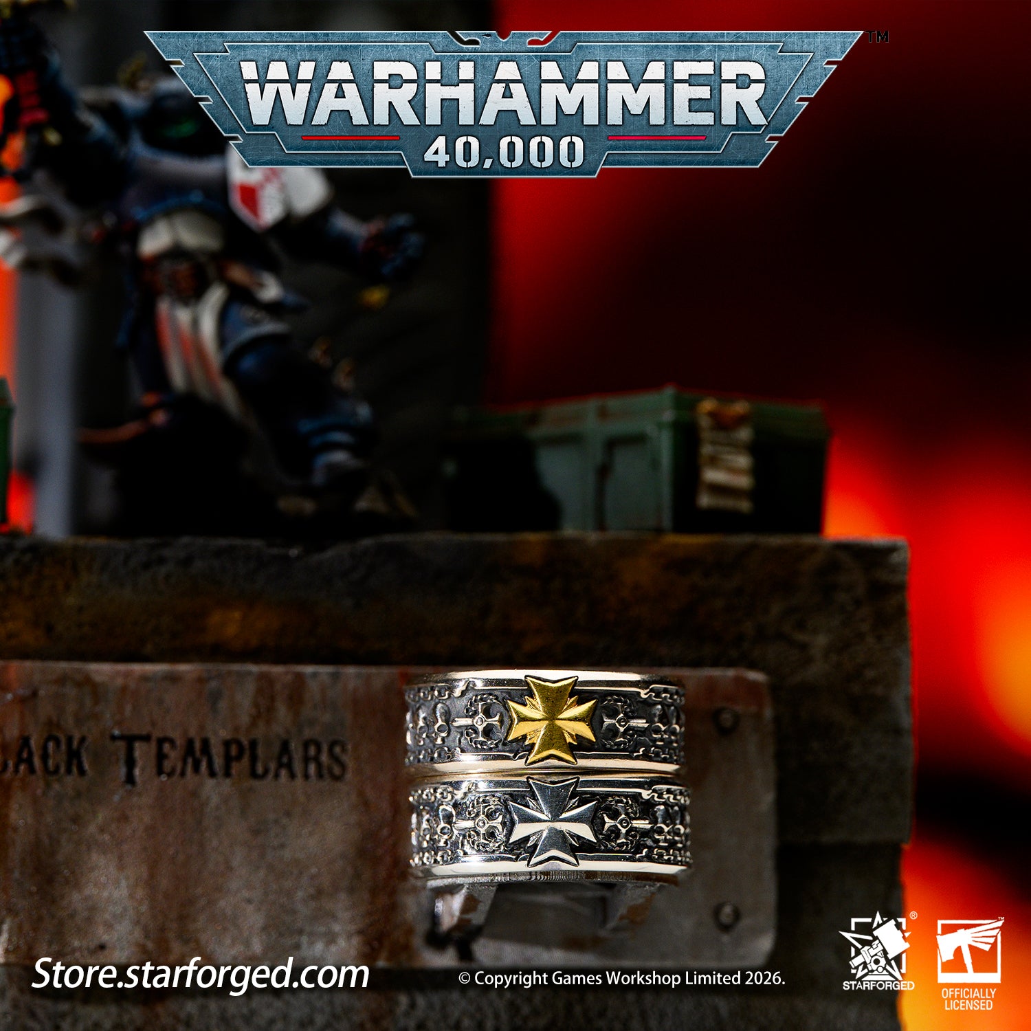 Starforged Warhammer 40K Black Templar Warhammer Ring of Crusader Vows Silver Empire Champion Ring Starforged Warhammer Gift