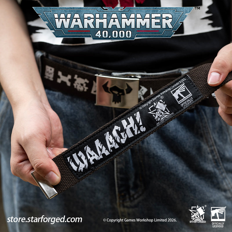 Starforged Warhammer 40K Orks Counsill of Clan-Bosses Set Men's Fashion Accessories Warhammer Merchandise Gifts Orks Counsill of Clan-Bosses Bandana  Only the toughest Orks earn a place on the Counsill of Clan-Bosses. This bandana is the perfect accessory for any aspiring Warboss wanting to get involved in the next Waaagh!.  Orks Counsill of Clan-Bosses Canvas Belt  Buckle up with a belt worthy of the biggest and meanest Warboss, complete with Ork glyphs along the strap - a great addition to any Ork fan’s a