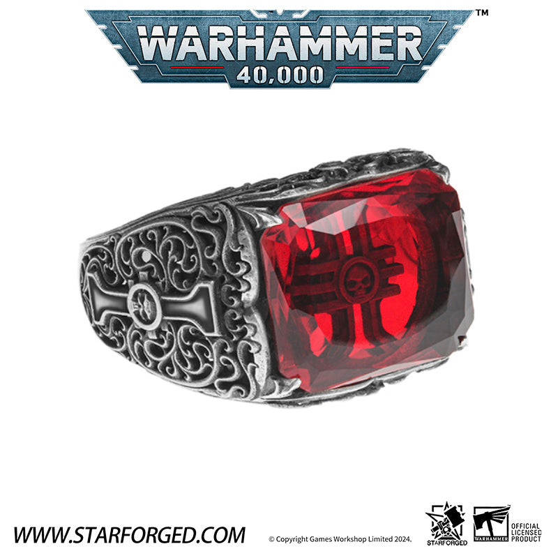 Starforged Seal of the Inquistor Warhammer 40K Men's Garnet Gemstone 925 Silver Ring