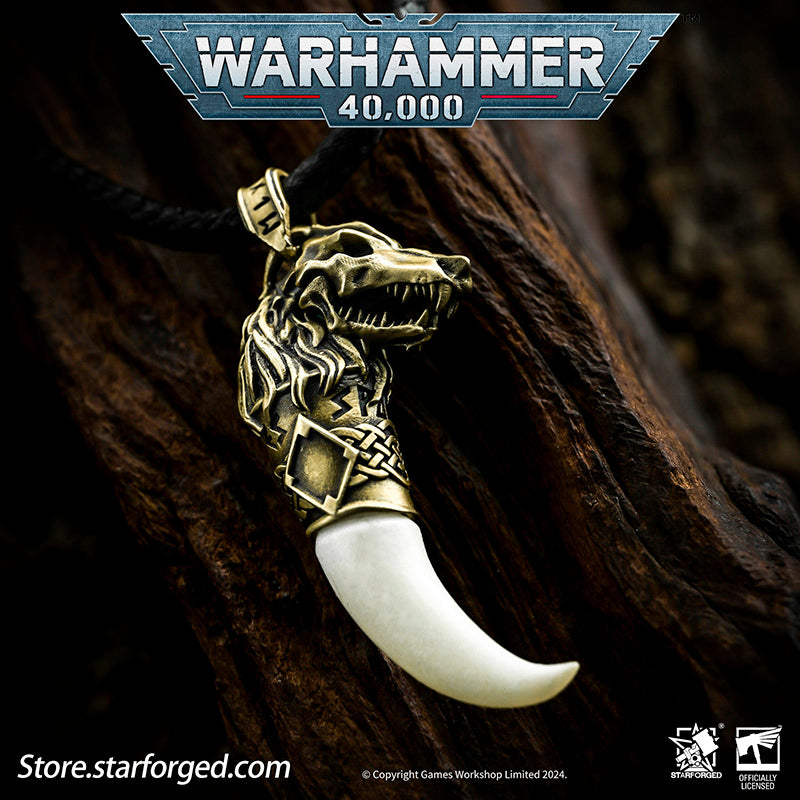 Starforged Space Marines Space Wolves Fang of Fenris Warhammer 40K Pendant Necklace The Space Wolves, the Sixth Legion of the Adeptus Astartes, are the warriors of the Wolf King Leman Russ, the Emperor's trusted executioners. This product is inspired by one of the ornaments they often wear.
Fenris, their homeworld, is one of the most perilous Death Worlds within the Imperium. Its brutal frozen winters and searing fiery summers forge the toughest tribal warriors, from whom the legendary Space Wolves