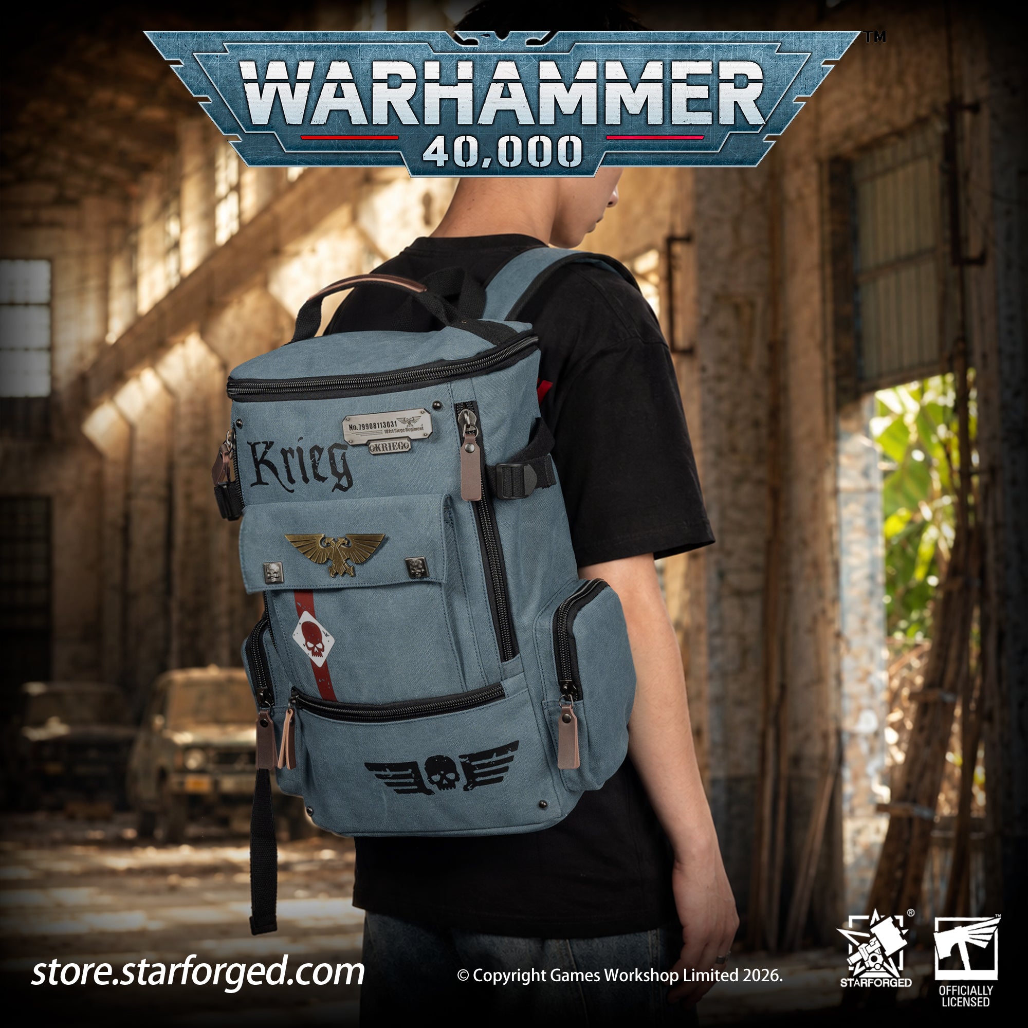 Starforged Warhammer 40K Astra Militarum Inspired Backpack Collection Death Korps of Krieg Siege Regiment Warhammer Computer Bag