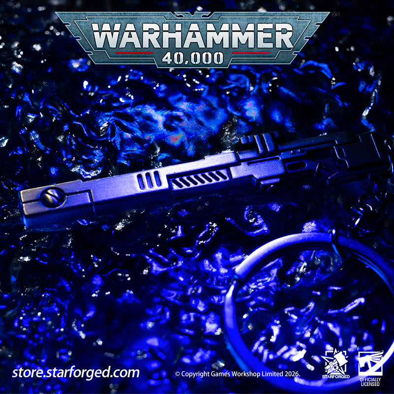 Warhammer 40K T'AU Empire Pulse Rifle Keychain Tau Empire Starforged Accessories Game Merchandise Warhammer Gifts Fashion Accessories The&nbsp;standard issue infantry weapon in Fire Caste’s arsenal.  Tested, trusted, the Greater Good reaching out through the barrel of a gun.  This collectible keychain is cast in metal,finished in electroplated, includes a silver-metal chain and jump ring. It makes a fantastic gift, display piece, and keepsake.
