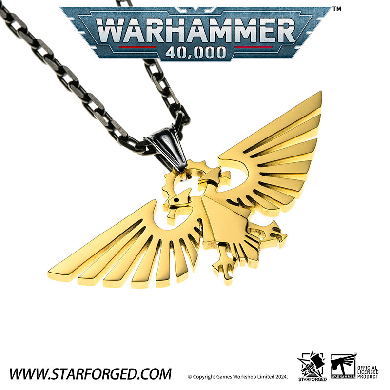 Starforged Warhammer 40000 Imperial Aquila WH40 Men's Stainless Steel Necklace Gold Plated Pendant