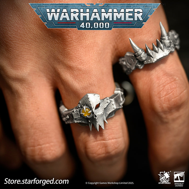 Starforged Warhammer 40K The couple ring of Gork and Mork Greenskins Orkz Sliver Rings Accessories Jewelry The Orkz, a galactic plague, universally dismissed as savages... until they pull bigger guns and choppas from their makeshift pockets. These greenskins are every faction's nemesis in the 40K universe. Across the stars, all civilizations encounter Orkz under the worst possible circumstances, proving the galaxy's iron law: "If ya don't come to da fight, da fight comes to ya!"Orkz gather in tribes, 