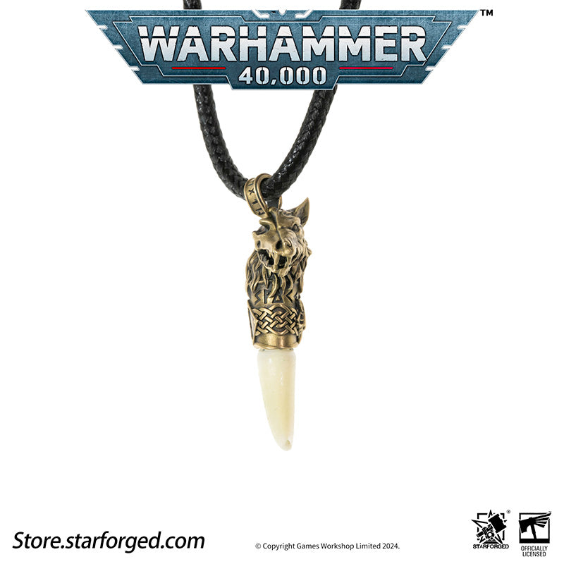 Starforged Space Marines Space Wolves Fang of Fenris Warhammer 40K Pendant Necklace The Space Wolves, the Sixth Legion of the Adeptus Astartes, are the warriors of the Wolf King Leman Russ, the Emperor's trusted executioners. This product is inspired by one of the ornaments they often wear.
Fenris, their homeworld, is one of the most perilous Death Worlds within the Imperium. Its brutal frozen winters and searing fiery summers forge the toughest tribal warriors, from whom the legendary Space Wolves