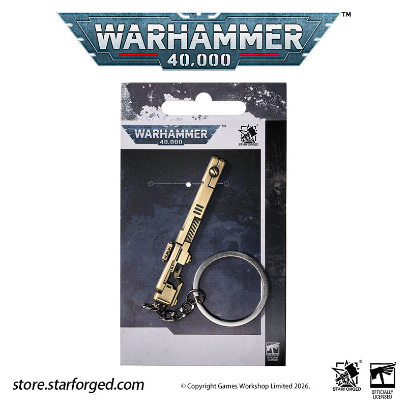 Warhammer 40K T'AU Empire Pulse Rifle Keychain Tau Empire Starforged Accessories Game Merchandise Warhammer Gifts Fashion Accessories The&nbsp;standard issue infantry weapon in Fire Caste’s arsenal.  Tested, trusted, the Greater Good reaching out through the barrel of a gun.  This collectible keychain is cast in metal,finished in electroplated, includes a silver-metal chain and jump ring. It makes a fantastic gift, display piece, and keepsake.