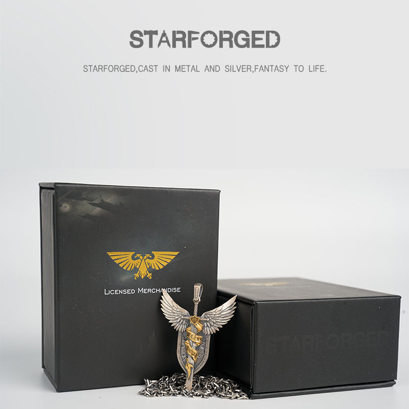Starforged Lion El'Jonson Warhammer 40K Dark Angels Necklace Men's Space Marines Pendant Gold Inlaid