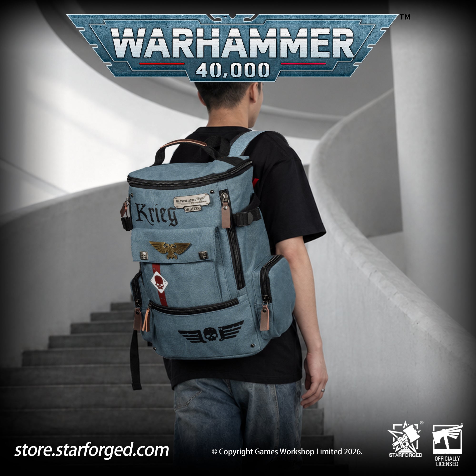 Starforged Warhammer 40K Astra Militarum Inspired Backpack Collection Death Korps of Krieg Siege Regiment Warhammer Computer Bag