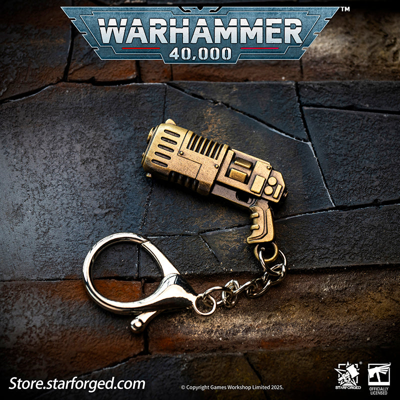 Starforged Warhammer 40K Imperium of Man Mephiston's Plasma Pistol Keychain Men's Jewelry Accessories Plasma weapons utilize the same technology found in plasma reactors and propulsion systems: hydrogen fuel, typically suspended in a photonic state within a reinforced flask or backpack container, is fed into the weapon's micro-fusion core and excited into a plasma state.This plasma is then contained by a powerful magnetic field until the weapon is discharged, at which point it is projected through a linear 