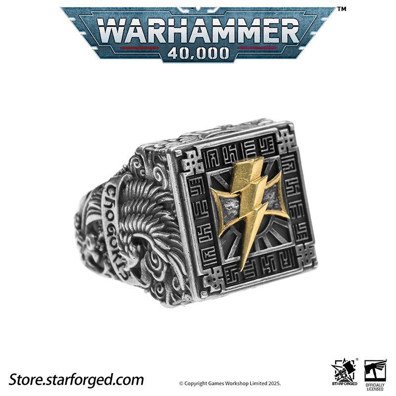 Starforged Warhammer 40K White Scar Seal of Chogoris Khanquest Silver Ring Accessories Jewelry Taklagoris’s vast grasslands gave birth to a people of mounted archers, and likewise shaped the Fifth Legion. The White Scars’ Primarch, Jaghatai Khan, was known as the “Great Khan” and the “Warhawk,” titles whose origins are deeply tied to his homeland.The Fifth Legion came from a culture skilled in mounted archery, and they carried the traditions of their homeland into the crucible of the Great Crusade. The step