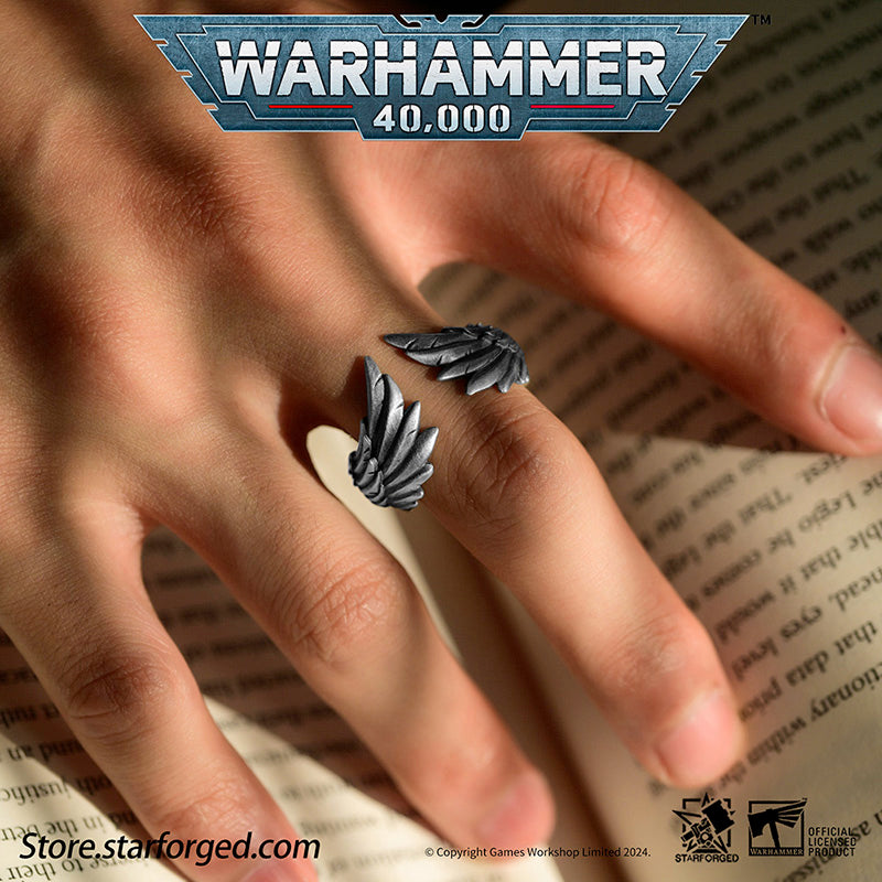 Starforged Warhammer 40K Blood Angel The Great Angel Wing Ring of Sanguinius Sterling Silver Jewelry