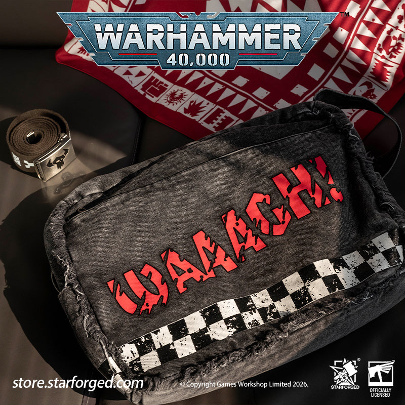STARFORGED Warhammer 40K Orks Cunningly Brutal Messenger Bag | Orkz Series | Warhammer Gifts WE'RE ABOUT TO START A GROT REBELLION!!!  Orks, also known as Greenskins, are a sentient species in the Warhammer 40K universe. Combining plant-like photosynthetic skin with animalistic behavior, they reproduce asexually through spores. Their genetic code comes preloaded with engineering and technological knowledge, allowing them to construct bizarre war machines and unleash devastating psychic attacks.  