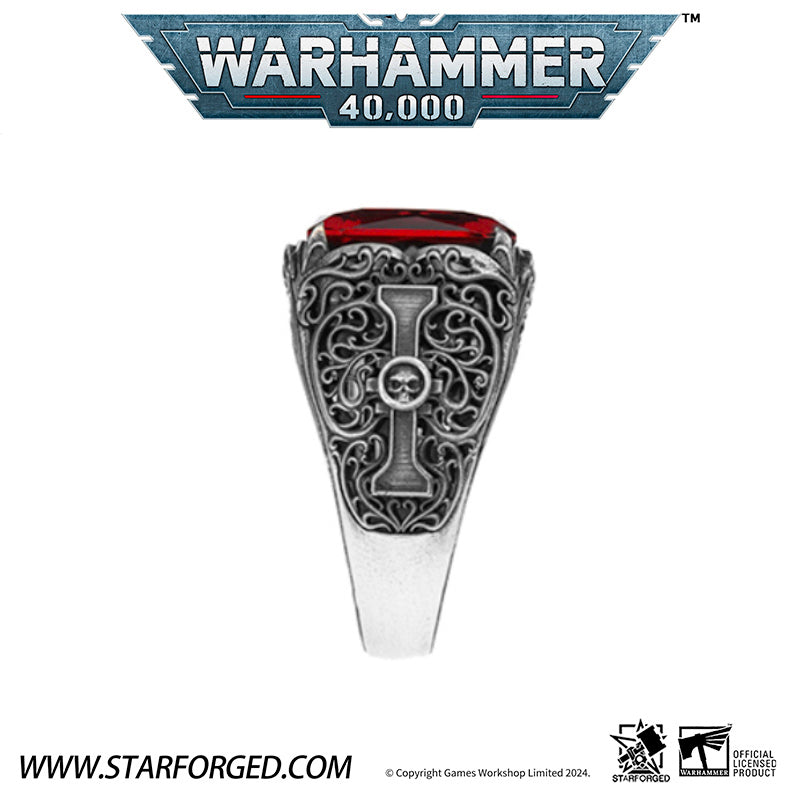 Starforged Seal of the Inquistor Warhammer 40K Men's Garnet Gemstone 925 Silver Ring