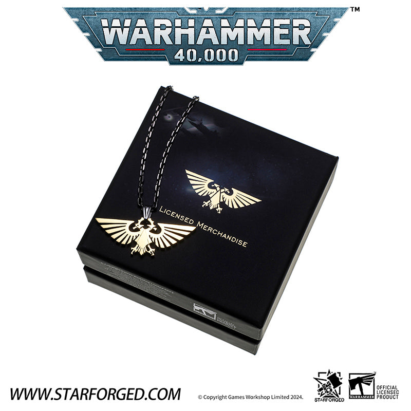 Starforged Warhammer 40000 Imperial Aquila WH40 Men's Stainless Steel Necklace Gold Plated Pendant
