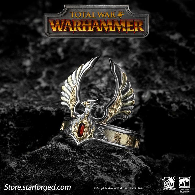 Starforged Warhammer The Old World Warhammer Fantasy Phoenix Crown Ring Men's Jewelry Accessories The original Phoenix Crown was forged in the age of Aenarion, crafted from the gold and gems of all ten kingdoms of Ulthuan. Yet it was the reckless and impulsive Caledor II who became the first—and last—Phoenix King to wear it into battle.After he fell in duel against the Dwarf High King Gotrek Starbreaker, the crown passed into the hands of the Dwarfs as a trophy of war. When Caradryel the Peacemaker ascended