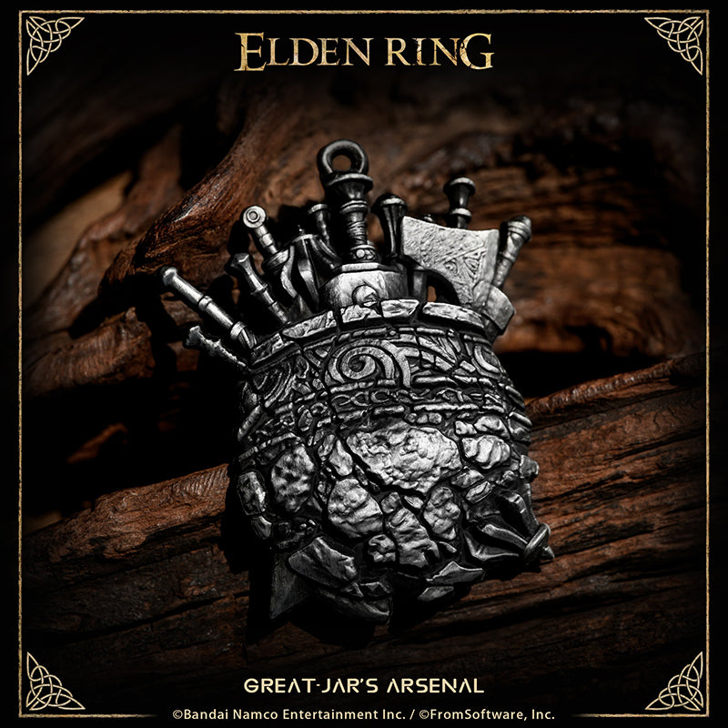 Starforged ELDEN RING Merchandise Great-Jar's Arsenal Amulet Pendant Officially Authorized A charm that resembles a great jar overflowing with weaponry.The great jar grants this talisman to their warriors. Carry as much as you can — grow big and strong.