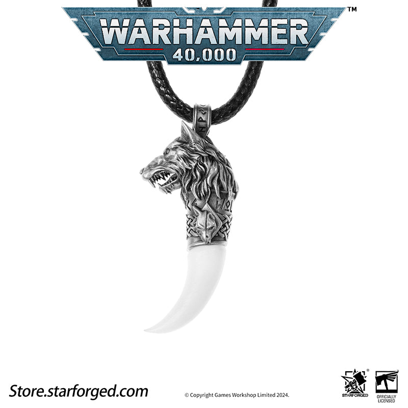 Starforged Space Marines Space Wolves Fang of Fenris Warhammer 40K Pendant Necklace The Space Wolves, the Sixth Legion of the Adeptus Astartes, are the warriors of the Wolf King Leman Russ, the Emperor's trusted executioners. This product is inspired by one of the ornaments they often wear.
Fenris, their homeworld, is one of the most perilous Death Worlds within the Imperium. Its brutal frozen winters and searing fiery summers forge the toughest tribal warriors, from whom the legendary Space Wolves