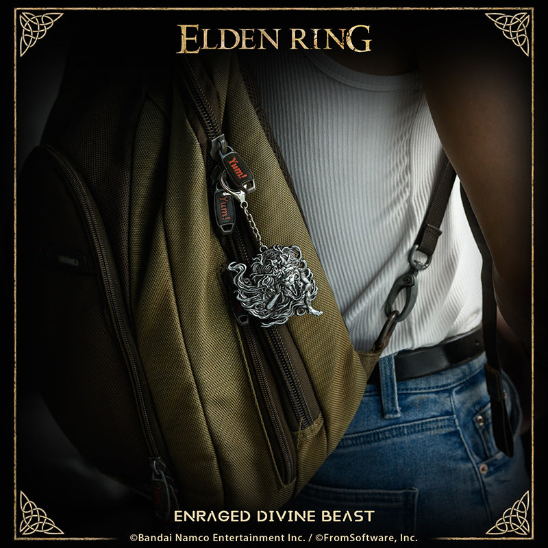Starforged ELDEN RING Merchandise Enraged Divine Beast Amulet Pendant Officially Authorized A charm depicting the crazed, cavorting dance of the divine beast conducted at the tower festival.

Raises potency of storms.

Divine beasts are messengers of the heavens, and their rage mirrors the tumult of the skies, of which storms are the pinnacle.