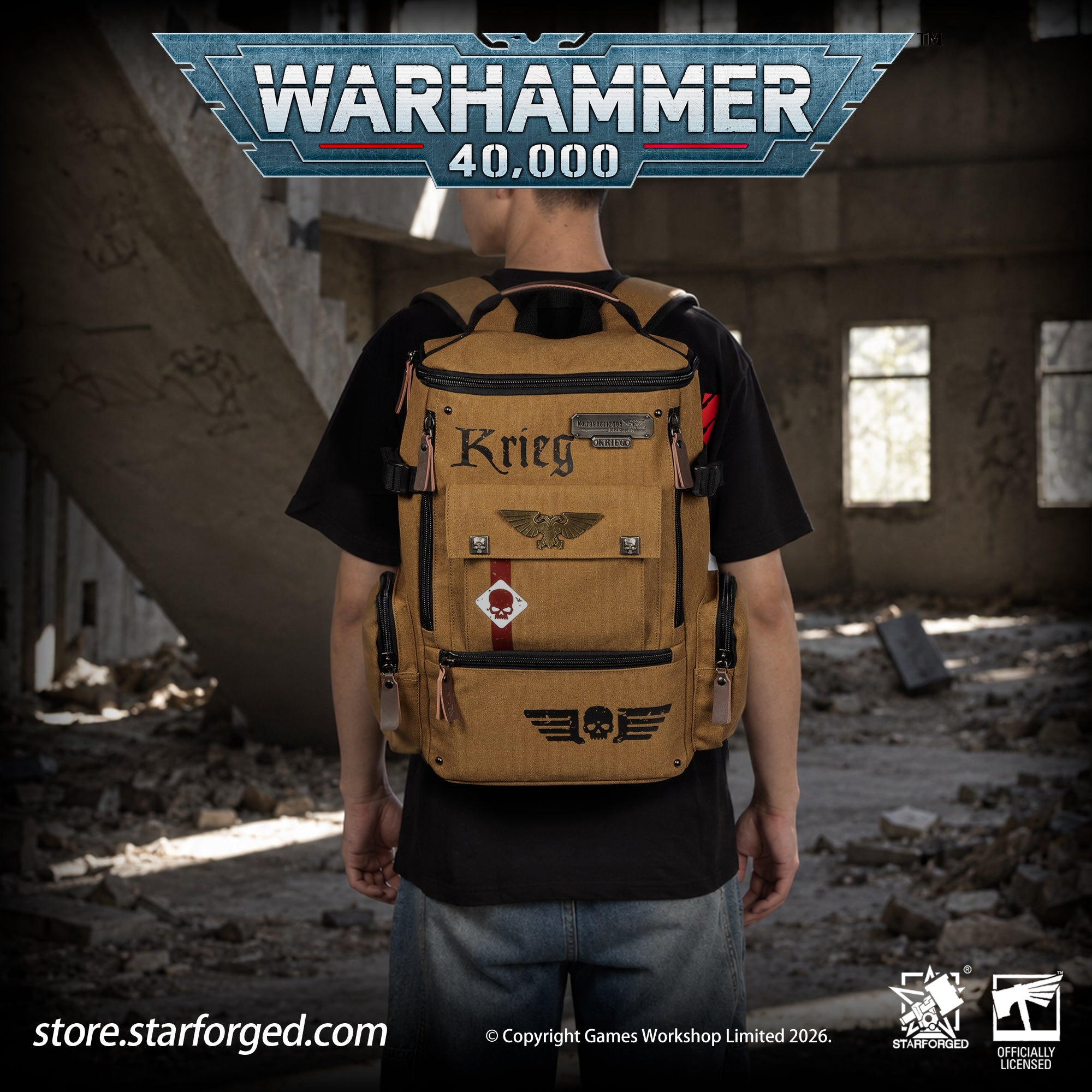Starforged Warhammer 40K Astra Militarum Inspired Backpack Collection Death Korps of Krieg Siege Regiment Warhammer Computer Bag