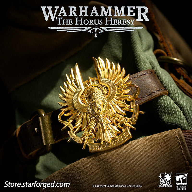 Starforged Warhammer 30K Legio Custodes Guilded Armourial Pin Badge Men's Fashion Jewelry In the ten millennia preceding the Indomitus Crusade, the Custodes rarely left the palace they had sworn to guard in organized formations. Yet after the opening of the Great Rift, the Golden Host once again marched to the most critical battlefields across the galaxy. When they deploy, the Ten Thousand become the manifested glory of Terra, extending the Emperor's will as His own hands.The Custodes decide who may enter t