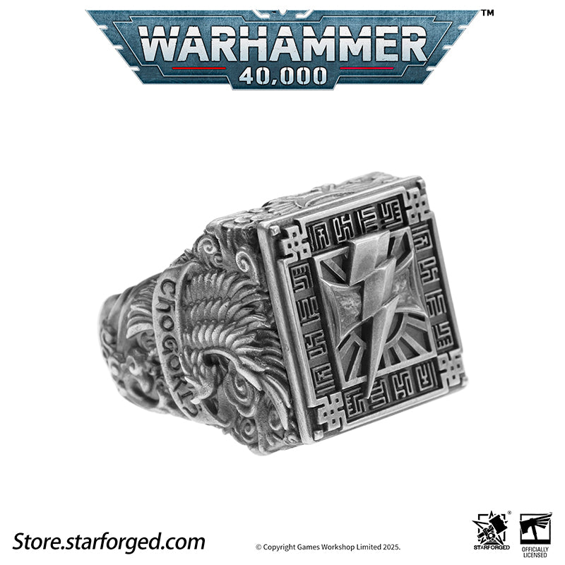 Starforged Warhammer 40K White Scar Seal of Chogoris Khanquest Silver Ring Accessories Jewelry Taklagoris’s vast grasslands gave birth to a people of mounted archers, and likewise shaped the Fifth Legion. The White Scars’ Primarch, Jaghatai Khan, was known as the “Great Khan” and the “Warhawk,” titles whose origins are deeply tied to his homeland.The Fifth Legion came from a culture skilled in mounted archery, and they carried the traditions of their homeland into the crucible of the Great Crusade. The step