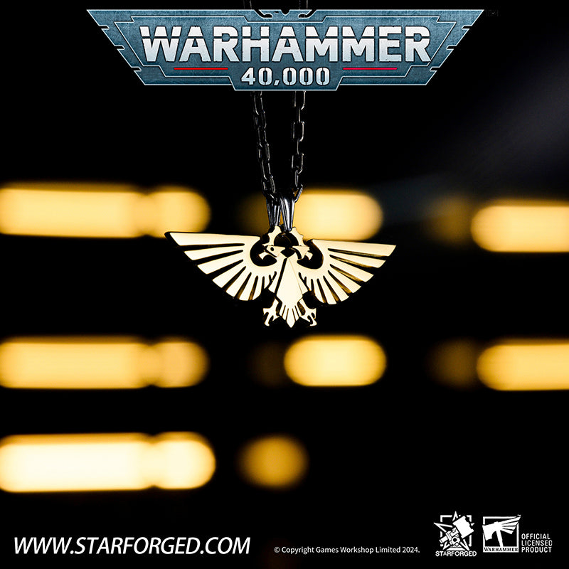 Starforged Warhammer 40000 Imperial Aquila WH40 Men's Stainless Steel Necklace Gold Plated Pendant