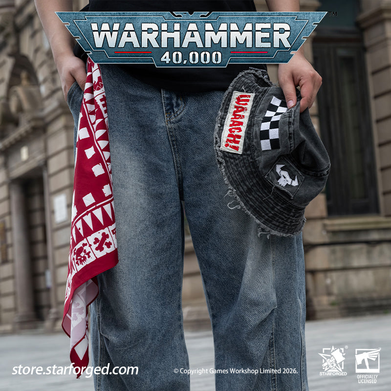Starforged Warhammer 40K Orks Counsill of Clan-Bosses Set Men's Fashion Accessories Warhammer Merchandise Gifts Orks Counsill of Clan-Bosses Bandana  Only the toughest Orks earn a place on the Counsill of Clan-Bosses. This bandana is the perfect accessory for any aspiring Warboss wanting to get involved in the next Waaagh!.  Orks Counsill of Clan-Bosses Canvas Belt  Buckle up with a belt worthy of the biggest and meanest Warboss, complete with Ork glyphs along the strap - a great addition to any Ork fan’s a