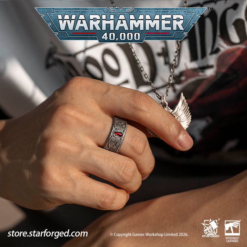 Starforged Warhammer 40K Blood Angels of Sanguinius Space Marines Men's Fashion Jewelry Sterling Silver Rings