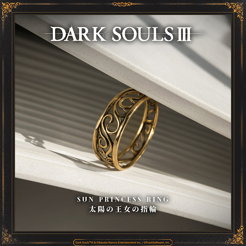Starforged DARK SOULS III Sun Princess Ring Accessories Game Merchandise Officially Authorized Sun Princess Ring

Ring associated with Gwynevere, princess of sunlight and eldest daughter of Gwyn, the First Lord.

The ring is vaguely warm, like a beam of sunlight, and gradually restores HP.

Gwynevere left her home with a great many other deities, and became a wife and mother, raising several heavenly children..