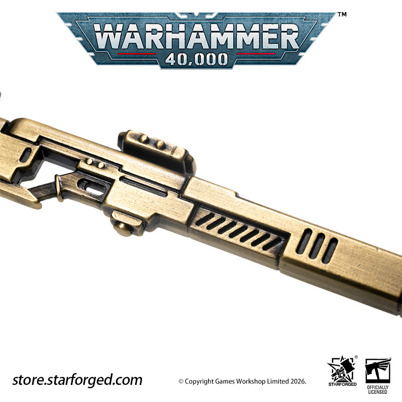 Warhammer 40K T'AU Empire Pulse Rifle Keychain Tau Empire Starforged Accessories Game Merchandise Warhammer Gifts Fashion Accessories The&nbsp;standard issue infantry weapon in Fire Caste’s arsenal.  Tested, trusted, the Greater Good reaching out through the barrel of a gun.  This collectible keychain is cast in metal,finished in electroplated, includes a silver-metal chain and jump ring. It makes a fantastic gift, display piece, and keepsake.