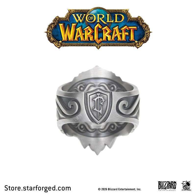 Starforged World of Warcraft Lion Crown of Stormwind Men's Fashion Jewelry Officially Authorized The Young King’s Trial The Choice of the Path of Holy Light The Courage to Fight for Peace The Coronation at the Broken Shore Peace Is the Noblest Ideal  At the heart of this ring lies the silent lion from Anduin’s armor. Through meticulous relief craftsmanship, we have recreated every detail of this noble beast. It does not roar; instead, it gazes forward with steady resolve. This perfectly embodies Anduin Wryn