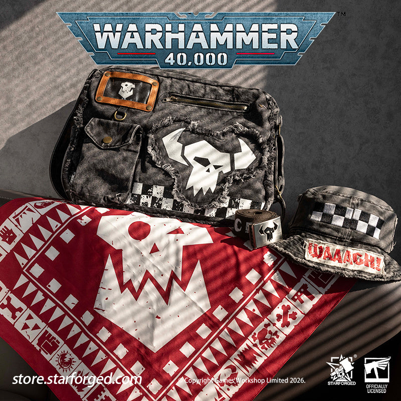 STARFORGED Warhammer 40K Orks Cunningly Brutal Messenger Bag | Orkz Series | Warhammer Gifts WE'RE ABOUT TO START A GROT REBELLION!!!  Orks, also known as Greenskins, are a sentient species in the Warhammer 40K universe. Combining plant-like photosynthetic skin with animalistic behavior, they reproduce asexually through spores. Their genetic code comes preloaded with engineering and technological knowledge, allowing them to construct bizarre war machines and unleash devastating psychic attacks.  