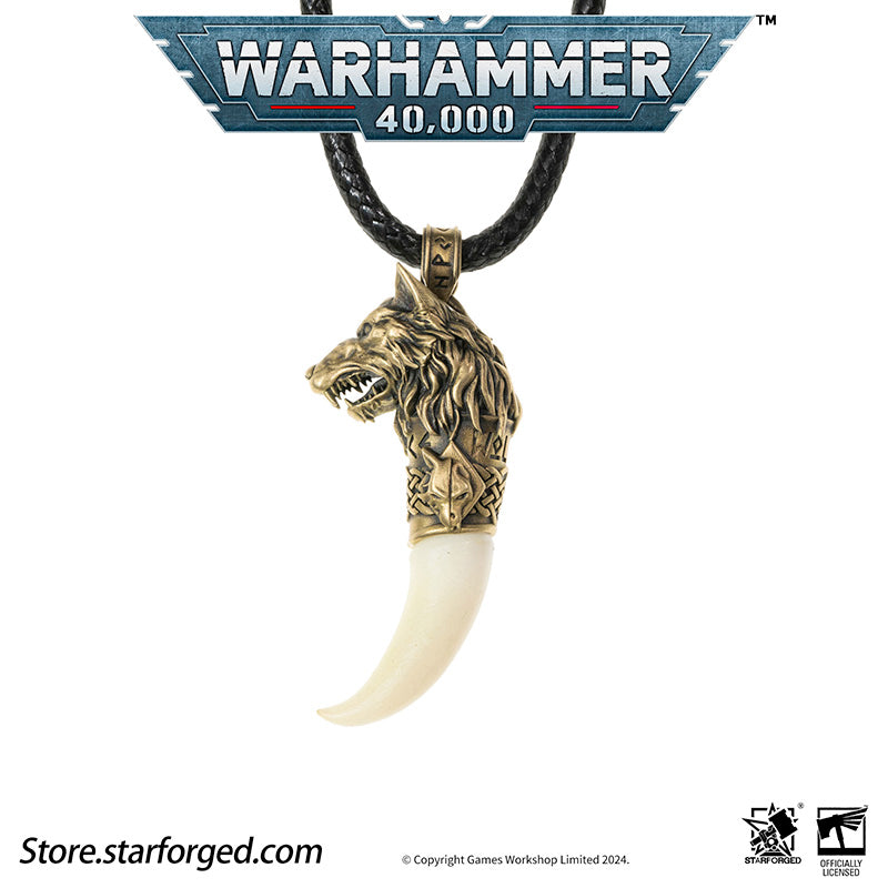 Starforged Space Marines Space Wolves Fang of Fenris Warhammer 40K Pendant Necklace The Space Wolves, the Sixth Legion of the Adeptus Astartes, are the warriors of the Wolf King Leman Russ, the Emperor's trusted executioners. This product is inspired by one of the ornaments they often wear.
Fenris, their homeworld, is one of the most perilous Death Worlds within the Imperium. Its brutal frozen winters and searing fiery summers forge the toughest tribal warriors, from whom the legendary Space Wolves