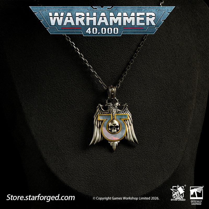 Starforged Warhammer 40K Space Marines Ultramarines Chapter Armourial Pendant | Sterling Silver | Warhammer Gifts The Ultramarines are the XIII Legion of the Space Marines forged during the Great Crusade. Be it the Age of the Emperor Great Crusade or the grim dark of the 41st Millennium, mortal folk draw profound comfort at the sight of their sigil hollow U crest riding to their salvation.