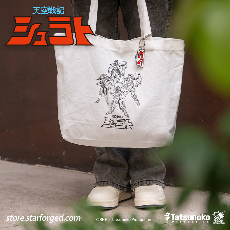 Starforged TenKuu Senki Shurato Hachibushu Canvas Tote Offical Licensed Anime Collectible Gift As the familiar melody of Tenkūkai begins to play, the unforgettable transformation chant—“Imolasa!”—instantly takes us back to a celestial realm where gods clash and mystical armor gleams.