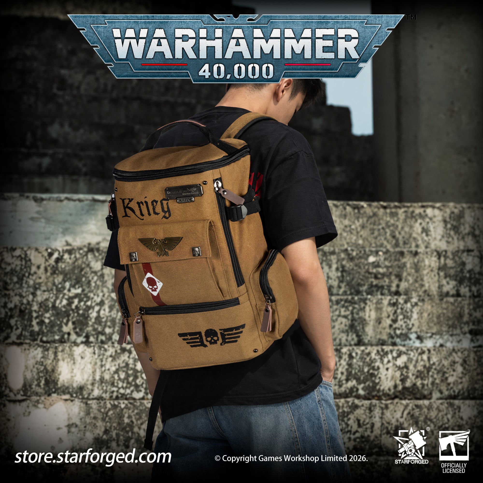 Starforged Warhammer 40K Astra Militarum Inspired Backpack Collection Death Korps of Krieg Siege Regiment Warhammer Computer Bag