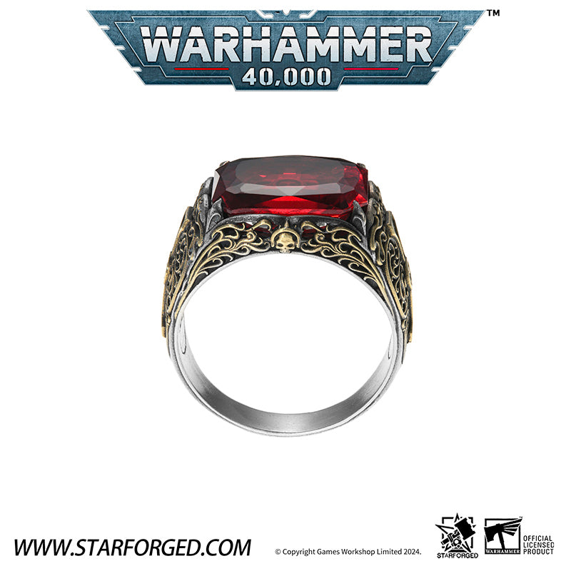 Starforged Seal of the Inquisitor Warhammer 40K Men's Garnet Gemstone 925 Silver & Gold  Ring