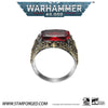 Starforged Seal of the Inquisitor Warhammer 40K Men's Garnet Gemstone 925 Silver & Gold  Ring