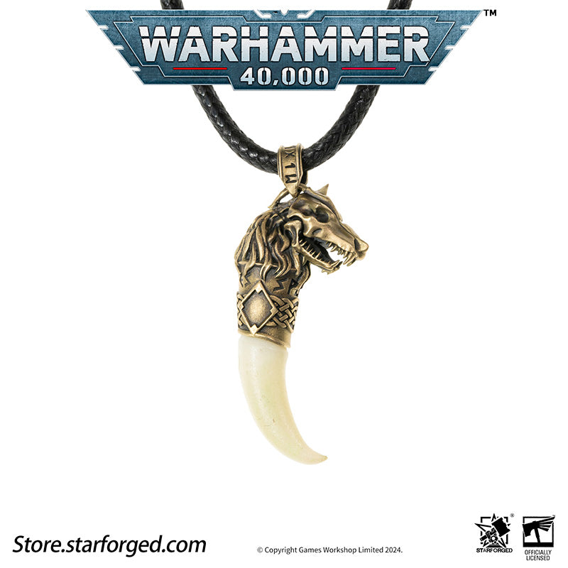 Starforged Space Marines Space Wolves Fang of Fenris Warhammer 40K Pendant Necklace The Space Wolves, the Sixth Legion of the Adeptus Astartes, are the warriors of the Wolf King Leman Russ, the Emperor's trusted executioners. This product is inspired by one of the ornaments they often wear.
Fenris, their homeworld, is one of the most perilous Death Worlds within the Imperium. Its brutal frozen winters and searing fiery summers forge the toughest tribal warriors, from whom the legendary Space Wolves