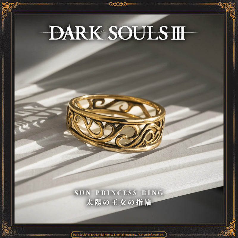 Starforged DARK SOULS III Sun Princess Ring Accessories Game Merchandise Officially Authorized Sun Princess Ring

Ring associated with Gwynevere, princess of sunlight and eldest daughter of Gwyn, the First Lord.

The ring is vaguely warm, like a beam of sunlight, and gradually restores HP.

Gwynevere left her home with a great many other deities, and became a wife and mother, raising several heavenly children..