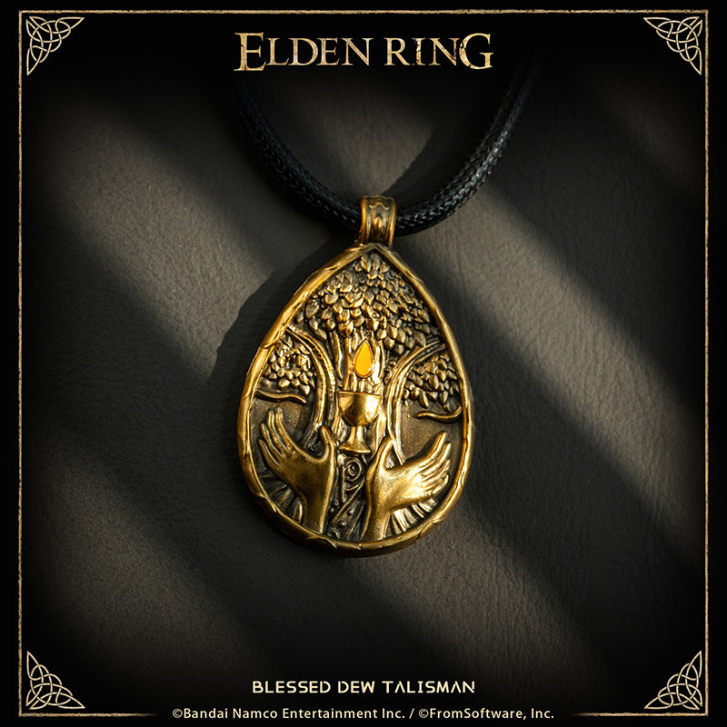 Starforged ELDEN RING Blessed Dew Talisman & Blessed Blue Dew Talisman Accessories Game Merchandise Officially Authorized Blessed Dew TalismanTalisman depicting a drop of the Erdtree's sap, a blessed boon.Gradually restores HP.It was once thought that the blessed sap of the Erdtree would drip from its boughs forever--but that age of plenty swiftly came to a close, and with time, the Erdtree became more an object of faith.