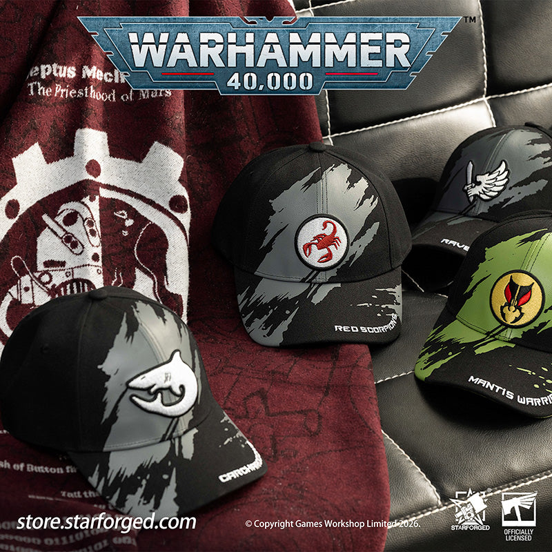 Starforged Warhammer 40K Space Marines Chapters Hats Wave 2 Death Wing Lanenters Mantis Warriors Carcharodons Blood Raven Wing Crimson Fists Flesh Tears Red Scorpion Snapback Baseball Peaked Cap Game Merchandise Warhammer Gifts Fashion Accessories