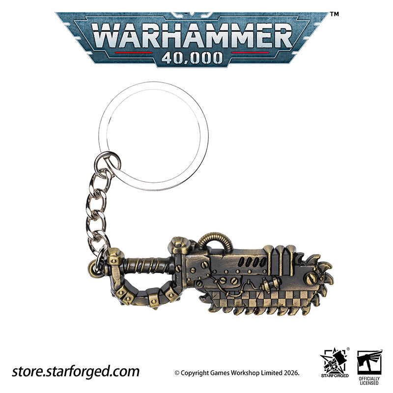 Warhammer 40K Weapons Ork Xenos Choppa Keychain WAAAGH! Peripheral Products Starforged Brutal, crude yet surprisingly effective, Ork Choppa is a dangerous weapon to reckon with. It have a singular purpose, and, as any Ork boy would say, it's ded killy.  This collectible keychain is cast in metal,finished in electroplated, includes a silver-metal chain and jump ring. It makes a fantastic gift, display piece, and keepsake.